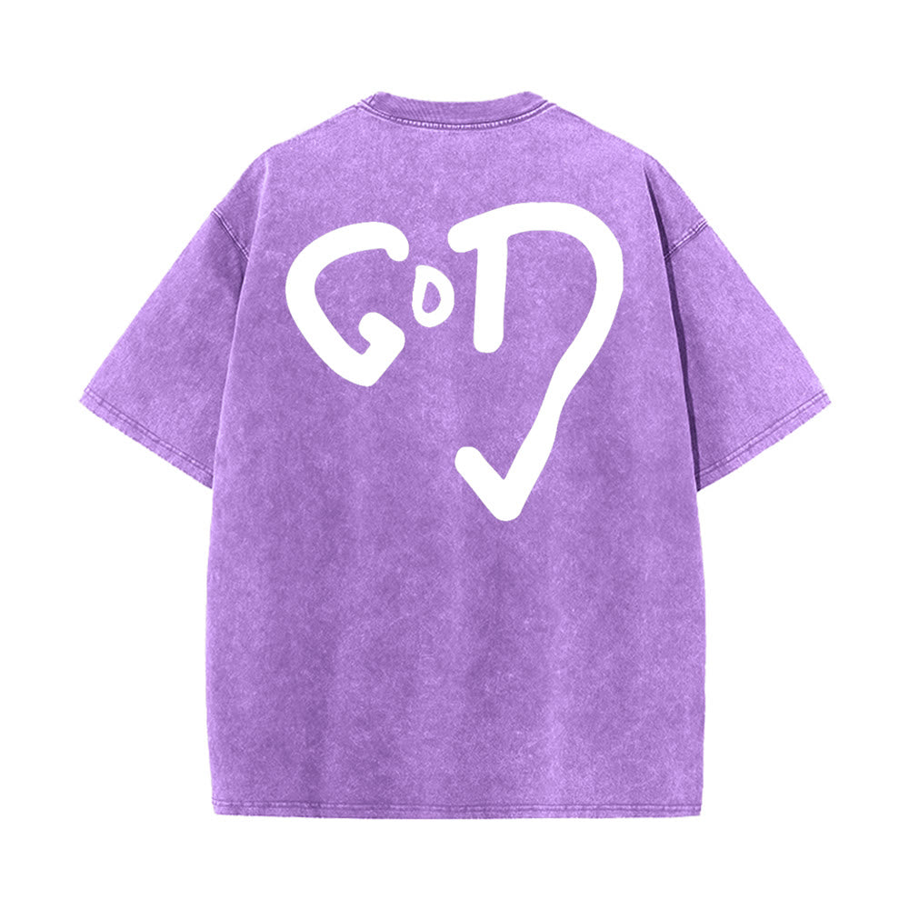 Christianartworkshop God Heart Unisex Washed T-shirt - Purple - 4XL - image 0