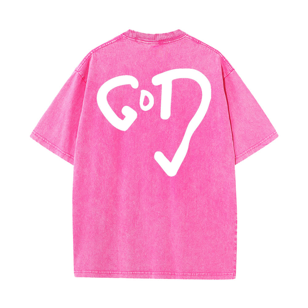 Christianartworkshop God Heart Unisex Washed T-shirt - Pink - 4XL - image 9