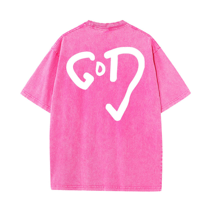 Christianartworkshop God Heart Unisex Washed T-shirt - Pink - 4XL - image 9