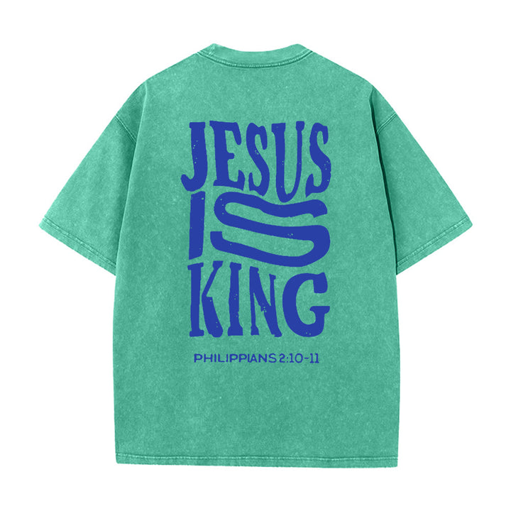 Christianartworkshop Jesus Is King Graphic Unisex Washed T-Shirt - Green - 5XL - image 13