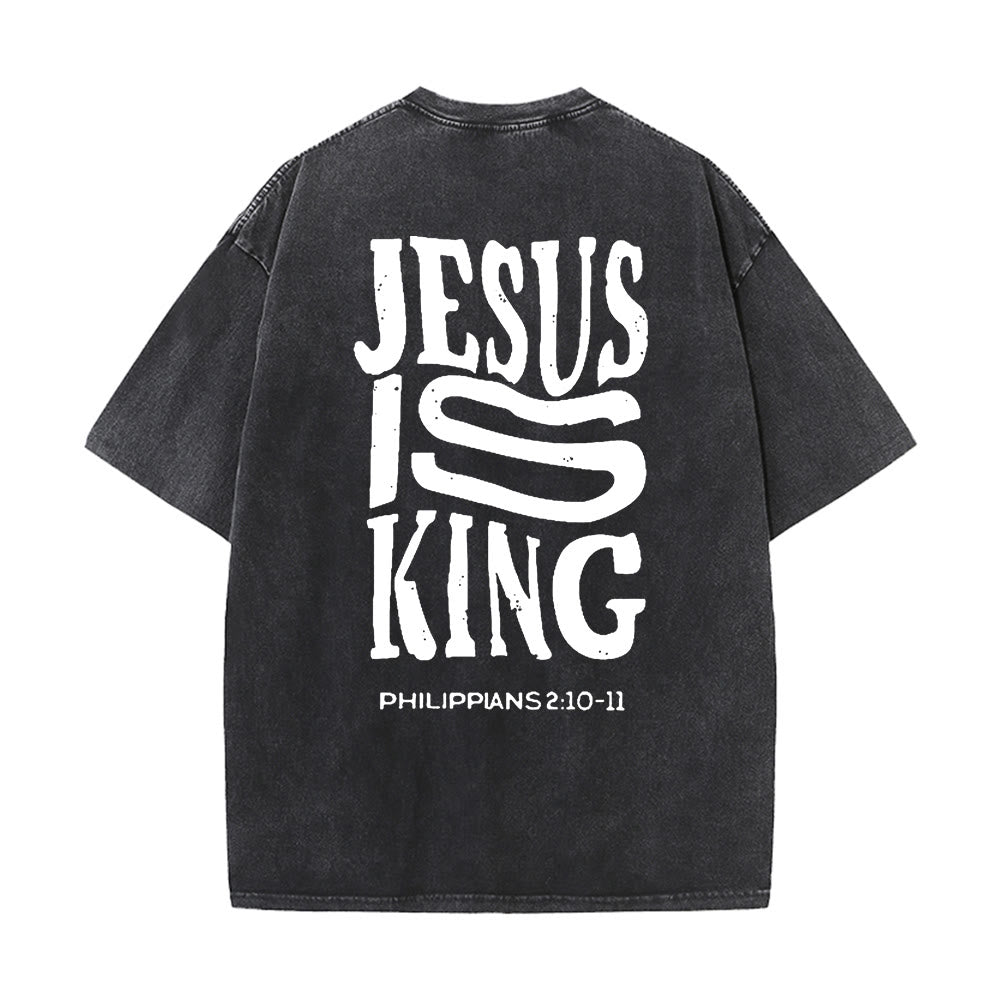 Christianartworkshop Jesus Is King Graphic Unisex Washed T-Shirt - Black - 5XL - image 3