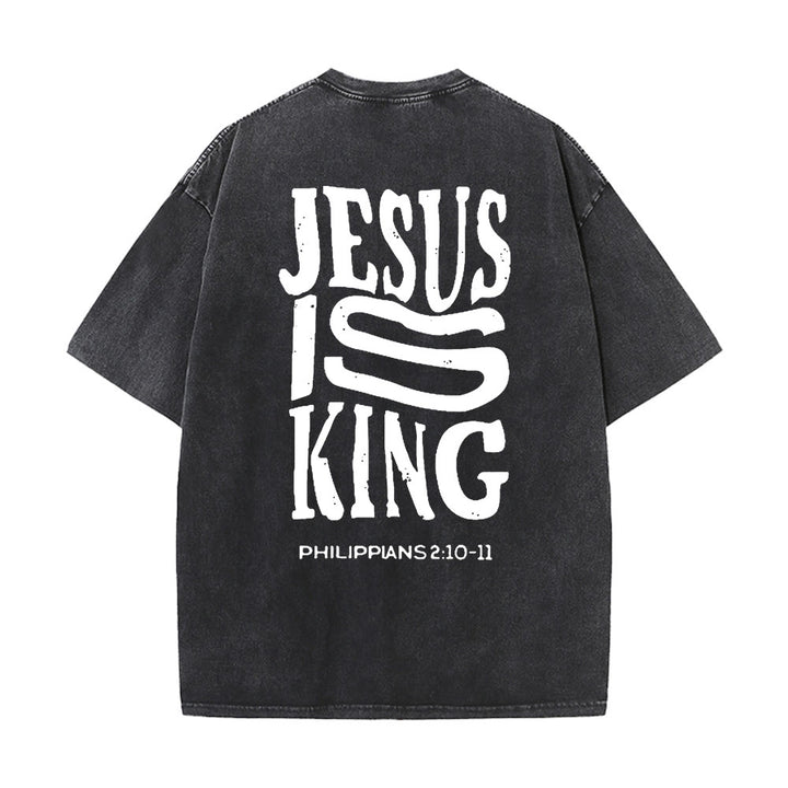 Christianartworkshop Jesus Is King Graphic Unisex Washed T-Shirt - Black - 5XL - image 3