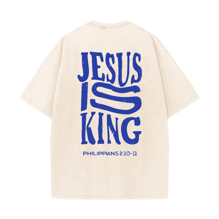 Christianartworkshop Jesus Is King Graphic Unisex Washed T-Shirt - Beige - 5XL - image 0