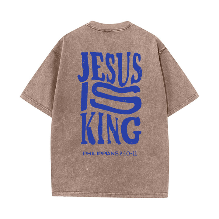 Christianartworkshop Jesus Is King Graphic Unisex Washed T-Shirt - Brown - 5XL - image 7