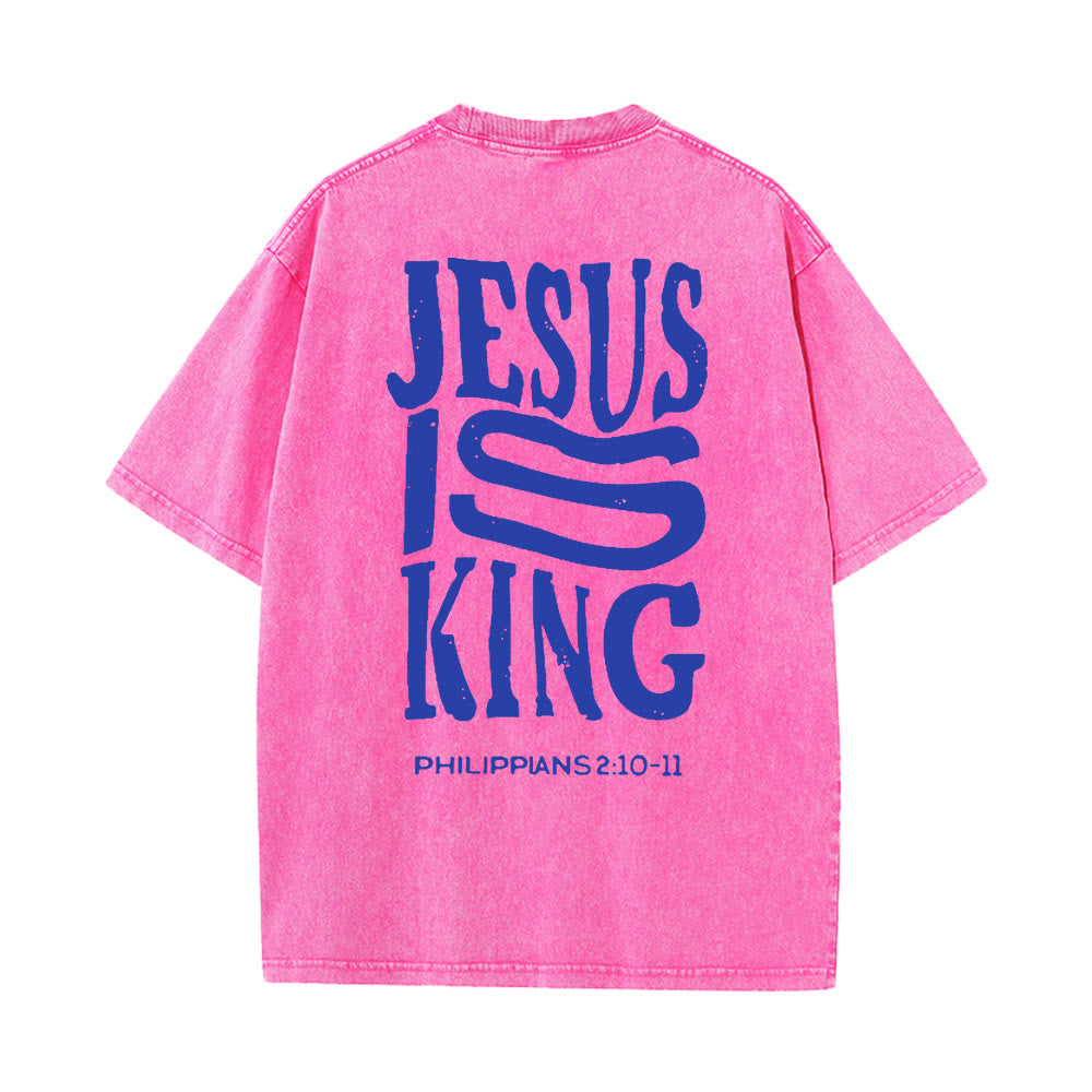 Christianartworkshop Jesus Is King Graphic Unisex Washed T-Shirt - Pink - 5XL - image 11