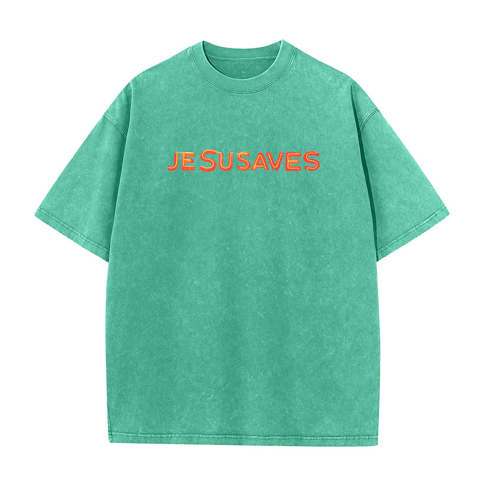 Christianartworkshop Jesus Saves Cross Graphic Unisex Washed T-Shirt - image 14