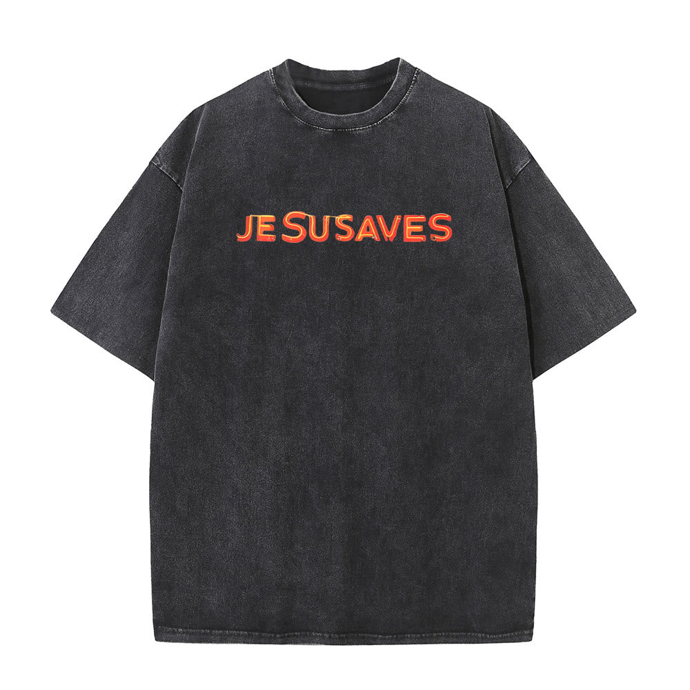 Christianartworkshop Jesus Saves Cross Graphic Unisex Washed T-Shirt - image 4