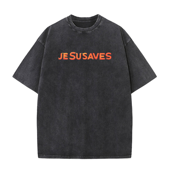 Christianartworkshop Jesus Saves Cross Graphic Unisex Washed T-Shirt - image 4
