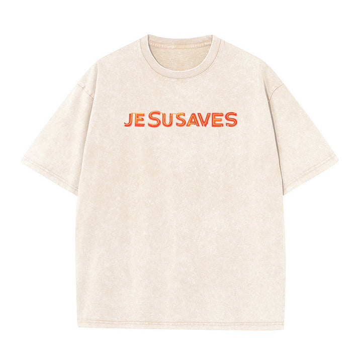 Christianartworkshop Jesus Saves Cross Graphic Unisex Washed T-Shirt - image 7
