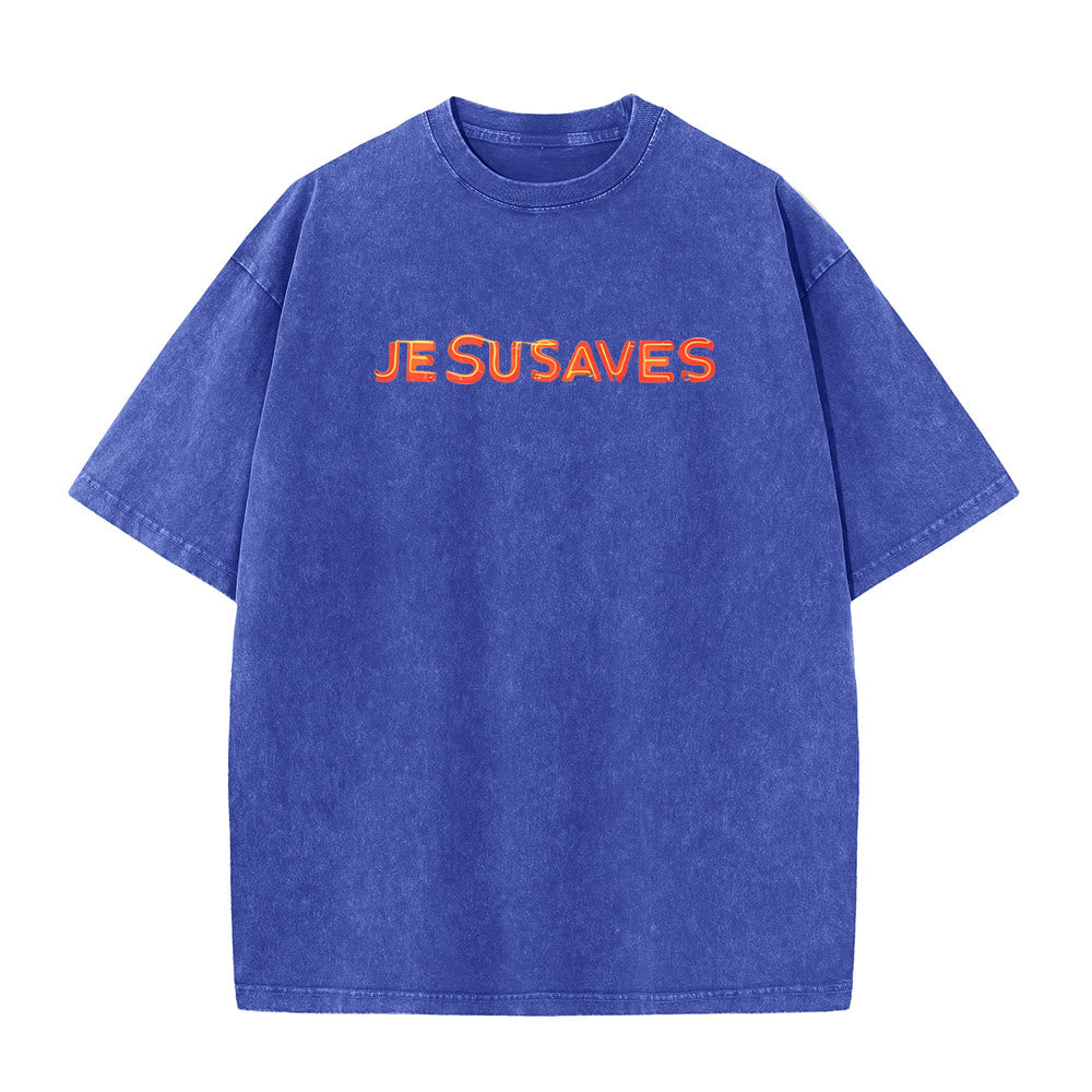 Christianartworkshop Jesus Saves Cross Graphic Unisex Washed T-Shirt - image 1