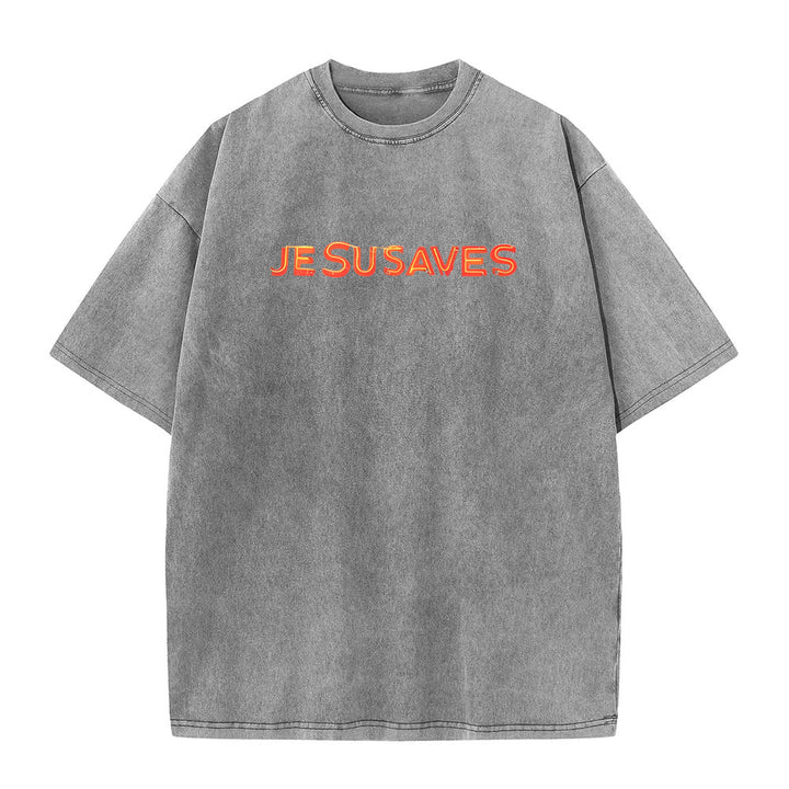 Christianartworkshop Jesus Saves Cross Graphic Unisex Washed T-Shirt - image 8