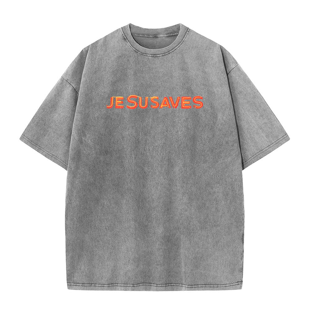Christianartworkshop Jesus Saves Cross Graphic Unisex Washed T-Shirt - image 7