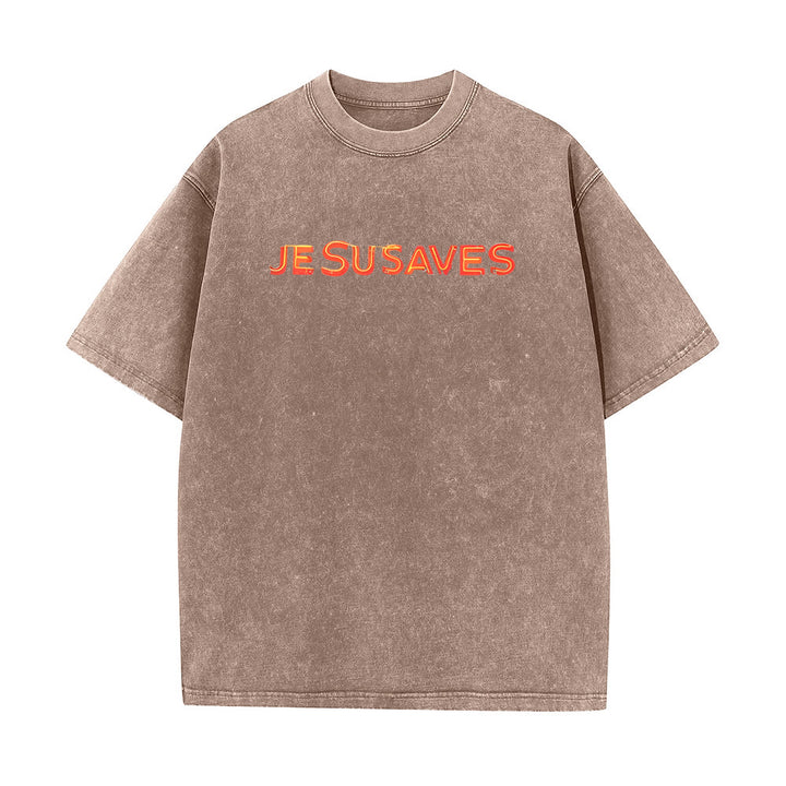 Christianartworkshop Jesus Saves Cross Graphic Unisex Washed T-Shirt - image 10