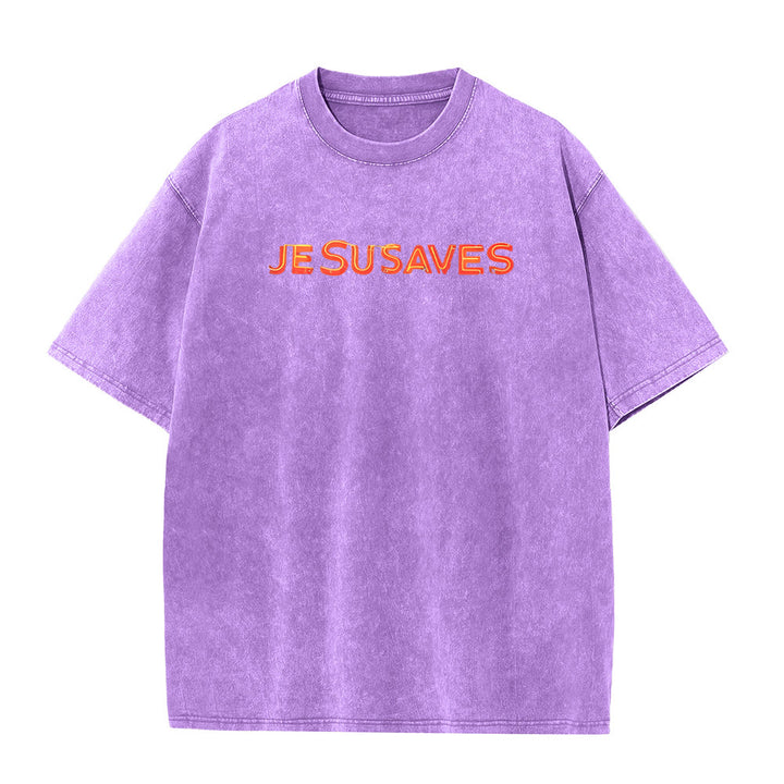 Christianartworkshop Jesus Saves Cross Graphic Unisex Washed T-Shirt - image 15
