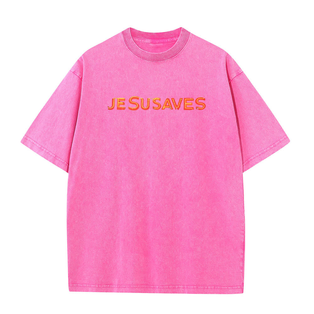 Christianartworkshop Jesus Saves Cross Graphic Unisex Washed T-Shirt - image 12