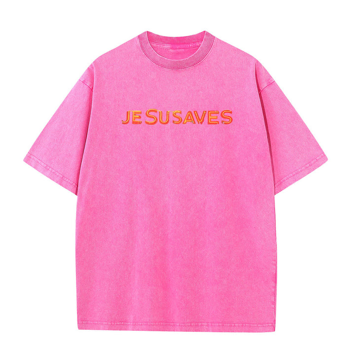 Christianartworkshop Jesus Saves Cross Graphic Unisex Washed T-Shirt - image 12