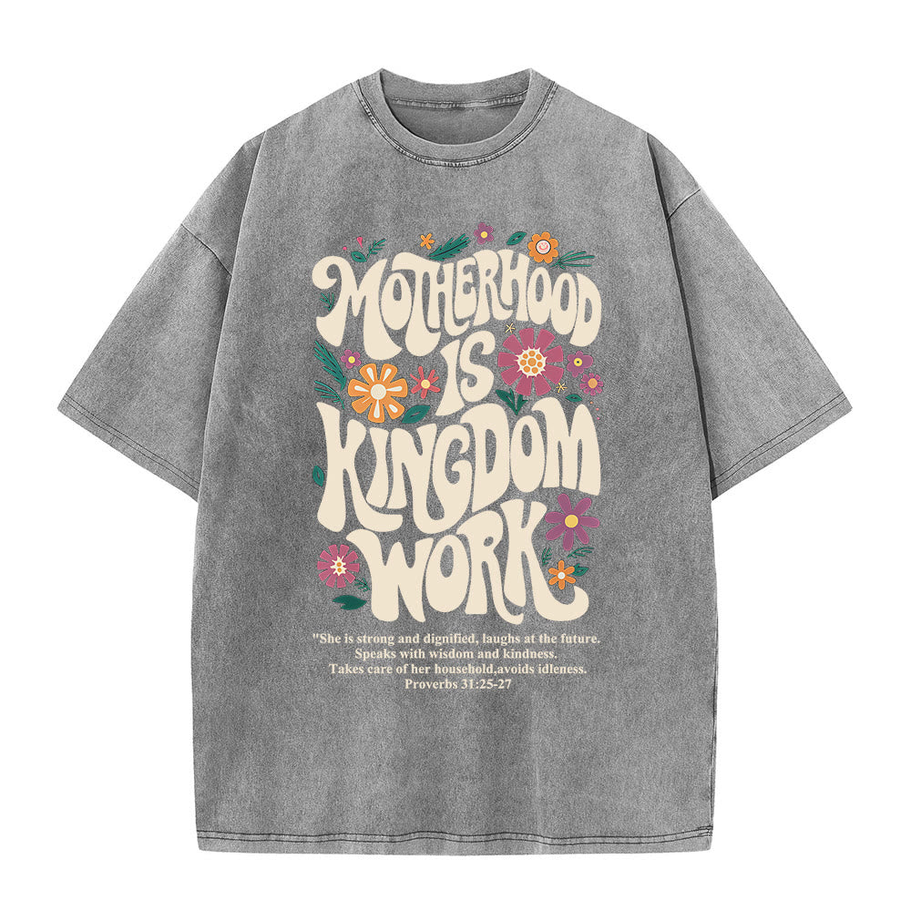 Christianartworkshop Motherhood is Kingdom Work with Flowers Unisex Washed T-Shirt - Grey - 4XL - image 6