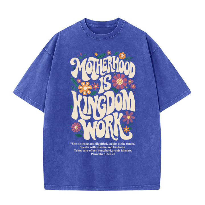 Christianartworkshop Motherhood is Kingdom Work with Flowers Unisex Washed T-Shirt - Blue - 4XL - image 9