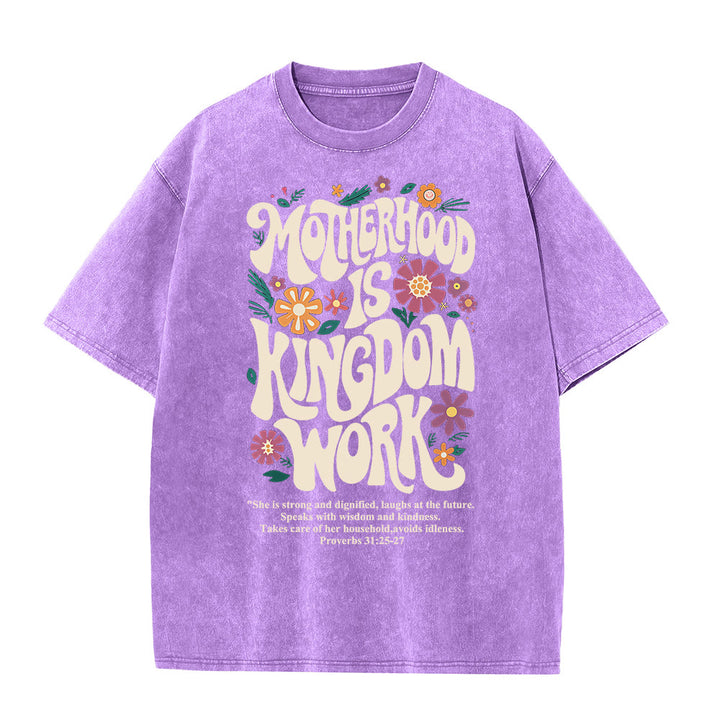 Christianartworkshop Motherhood is Kingdom Work with Flowers Unisex Washed T-Shirt - Purple - 4XL - image 7