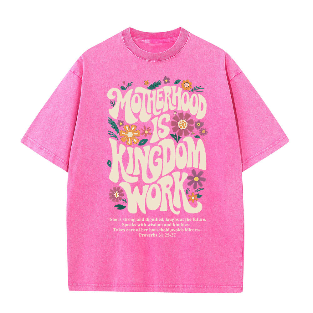 Christianartworkshop Motherhood is Kingdom Work with Flowers Unisex Washed T-Shirt - Pink - 4XL - image 8