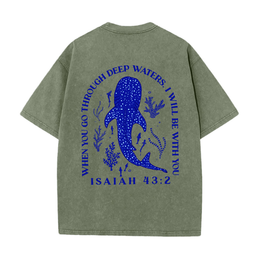 Christianartworkshop I Will Be With You Double Sided Unisex Washed T-shirt - Army Green - 5XL - image 11