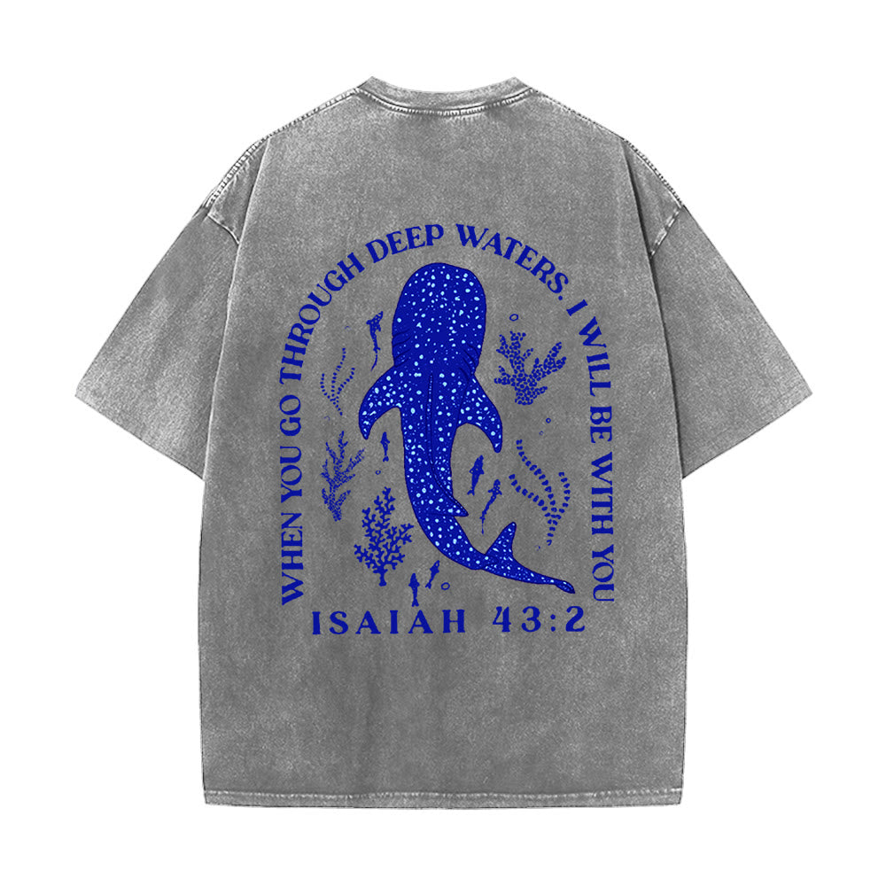 Christianartworkshop I Will Be With You Double Sided Unisex Washed T-shirt - Grey - 5XL - image 3