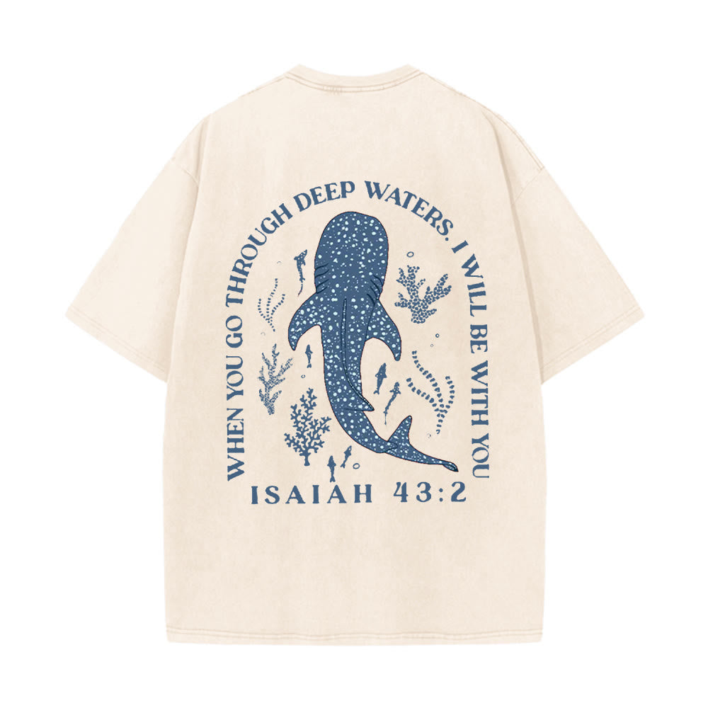 Christianartworkshop I Will Be With You Double Sided Unisex Washed T-shirt - Apricot - 5XL - image 4