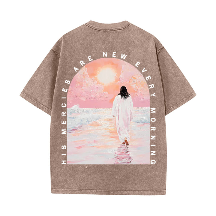 Christianartworkshop His Mercies Are New Double Sided Unisex Washed Christian T-Shirt - Coffee - 5XL - image 9