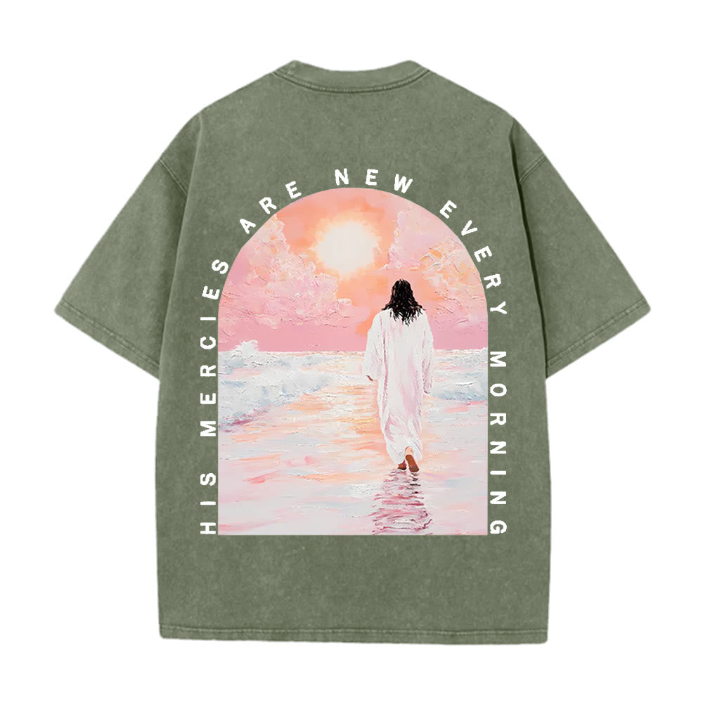 Christianartworkshop His Mercies Are New Double Sided Unisex Washed Christian T-Shirt - Army Green - 5XL - image 11