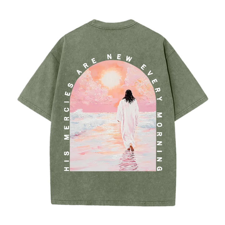 Christianartworkshop His Mercies Are New Double Sided Unisex Washed Christian T-Shirt - Army Green - 5XL - image 11
