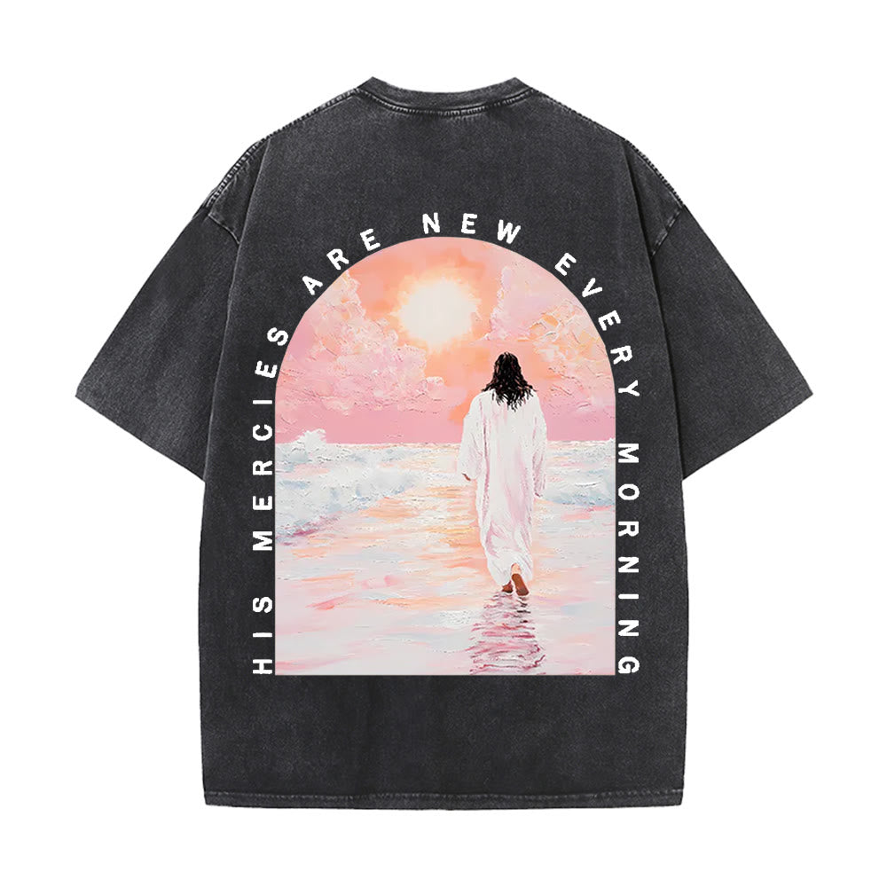 Christianartworkshop His Mercies Are New Double Sided Unisex Washed Christian T-Shirt - image 0
