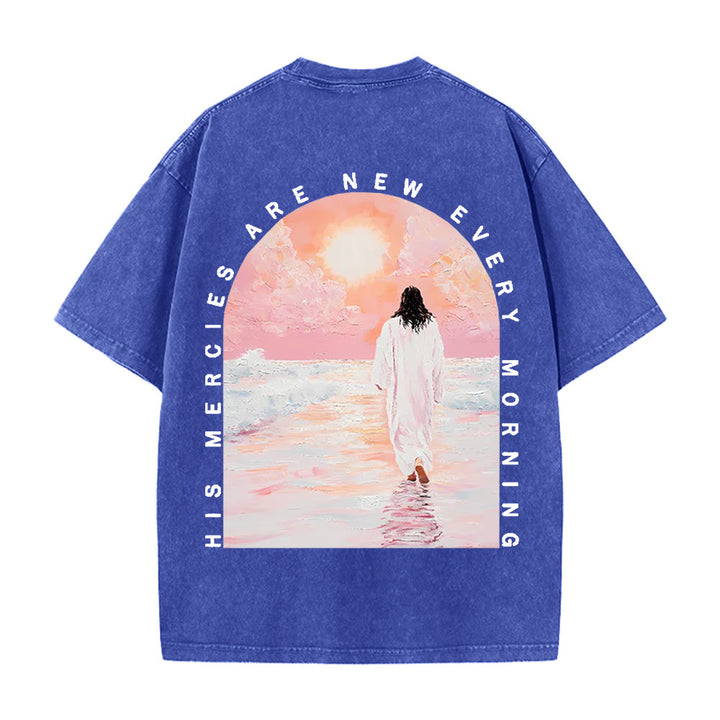 Christianartworkshop His Mercies Are New Double Sided Unisex Washed Christian T-Shirt - Blue - 5XL - image 4