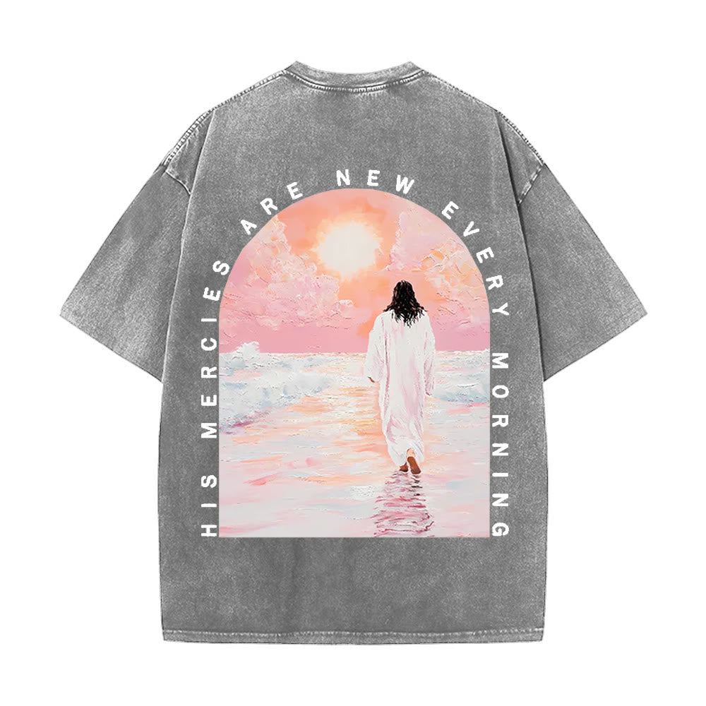 Christianartworkshop His Mercies Are New Double Sided Unisex Washed Christian T-Shirt - Grey - 5XL - image 2