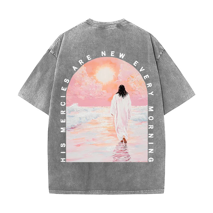 Christianartworkshop His Mercies Are New Double Sided Unisex Washed Christian T-Shirt - Grey - 5XL - image 2