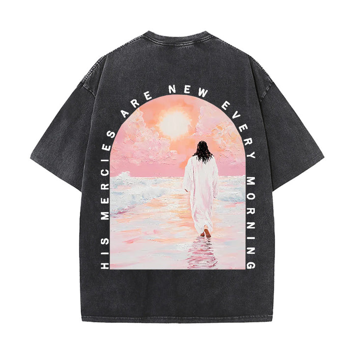 Christianartworkshop His Mercies Are New Double Sided Unisex Washed Christian T-Shirt - Black - 5XL - image 0