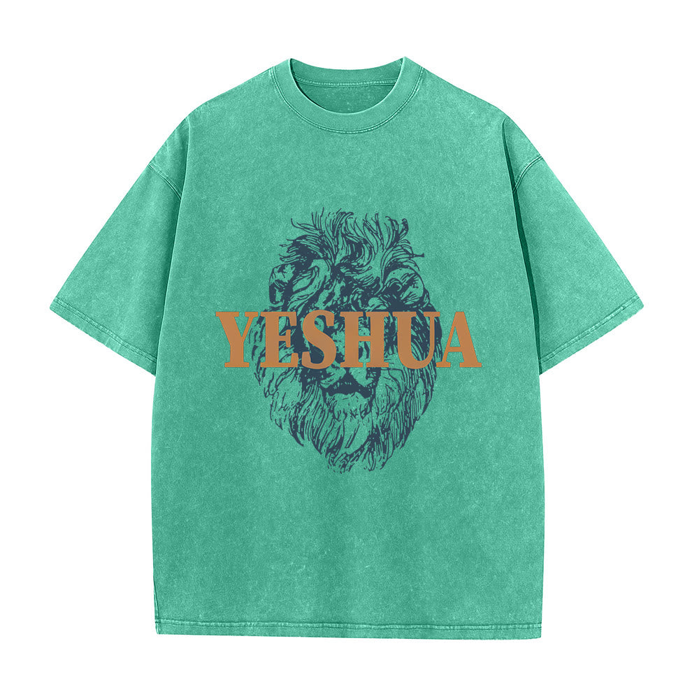 Christianartworkshop "YESHUA" Lion Head Washed T-Shirt - Green - 5XL - image 5
