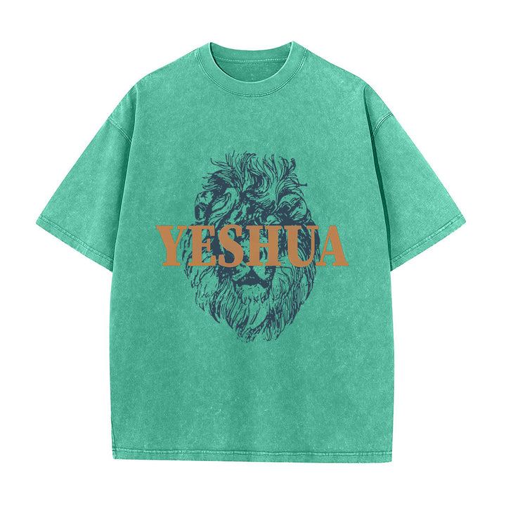 Christianartworkshop "YESHUA" Lion Head Washed T-Shirt - Green - 5XL - image 5