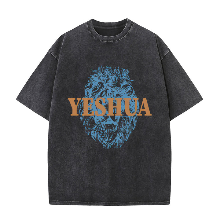 Christianartworkshop "YESHUA" Lion Head Washed T-Shirt - Black - 5XL - image 0