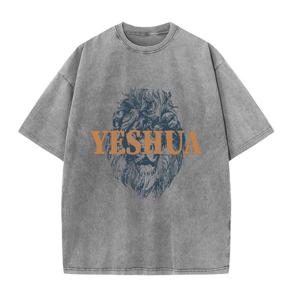 Christianartworkshop "YESHUA" Lion Head Washed T-Shirt - Grey - 5XL - image 6