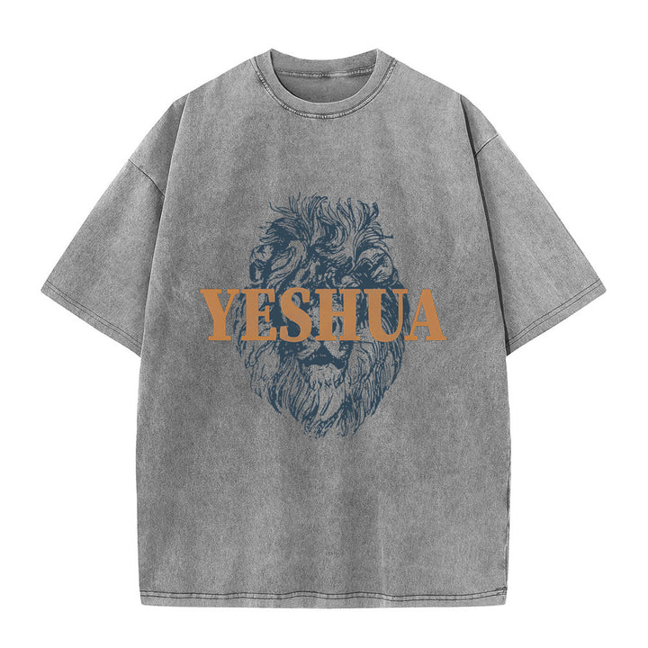 Christianartworkshop "YESHUA" Lion Head Washed T-Shirt - Grey - 5XL - image 6