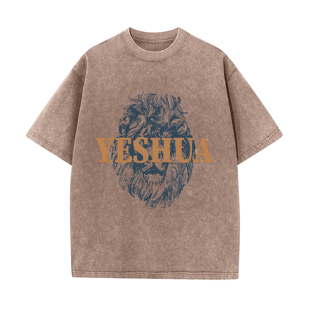 Christianartworkshop "YESHUA" Lion Head Washed T-Shirt - Khaki - 5XL - image 7
