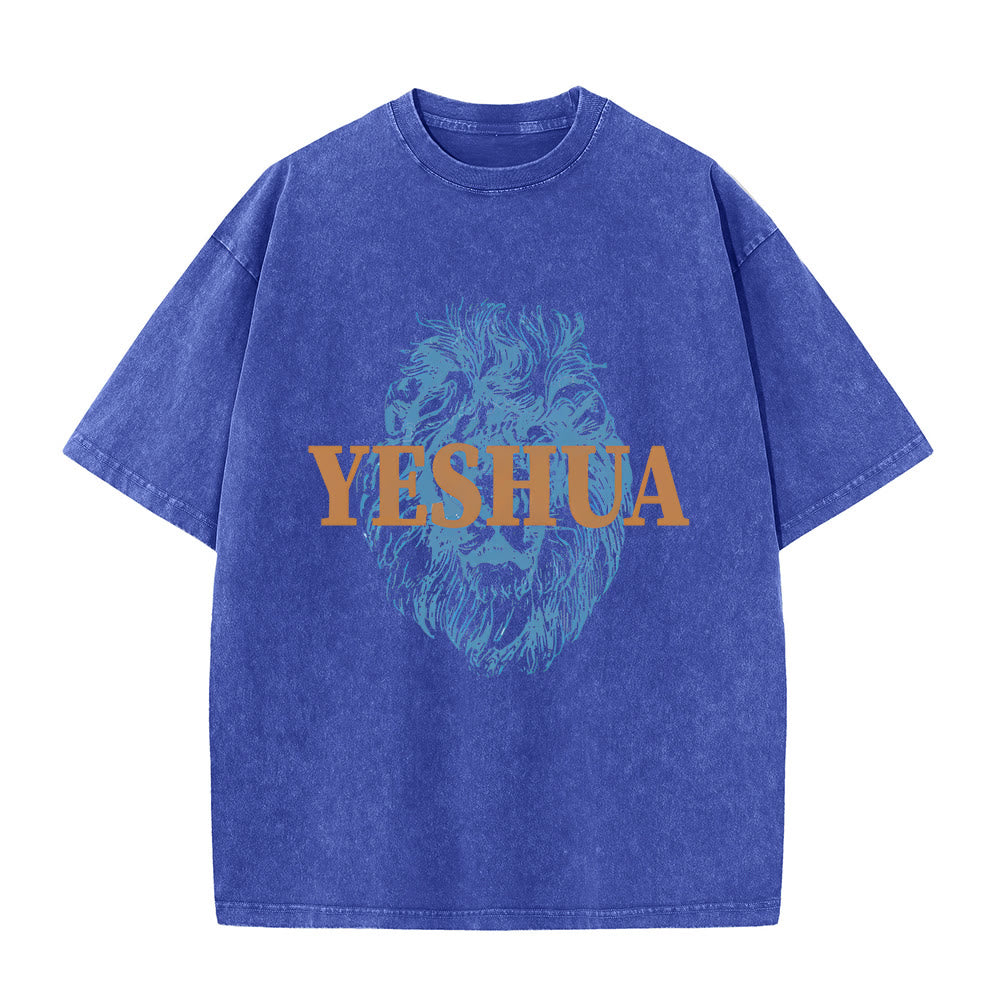 Christianartworkshop "YESHUA" Lion Head Washed T-Shirt - Blue - 5XL - image 2