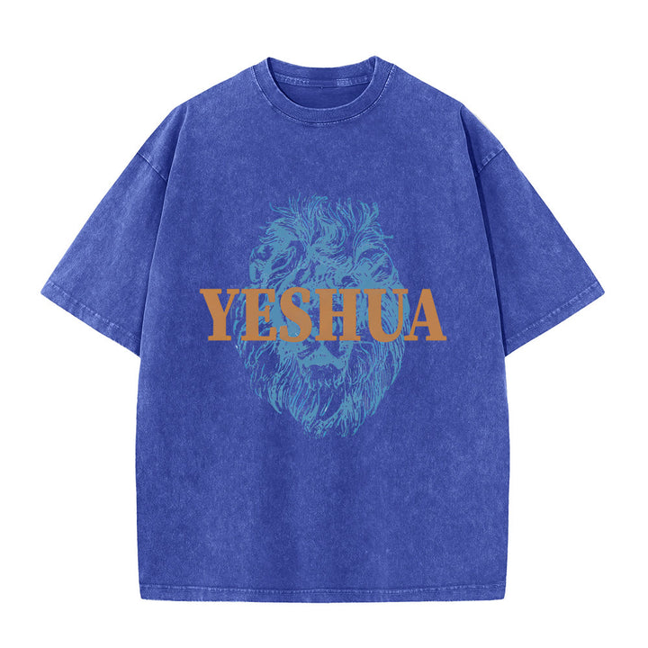 Christianartworkshop "YESHUA" Lion Head Washed T-Shirt - Blue - 5XL - image 3