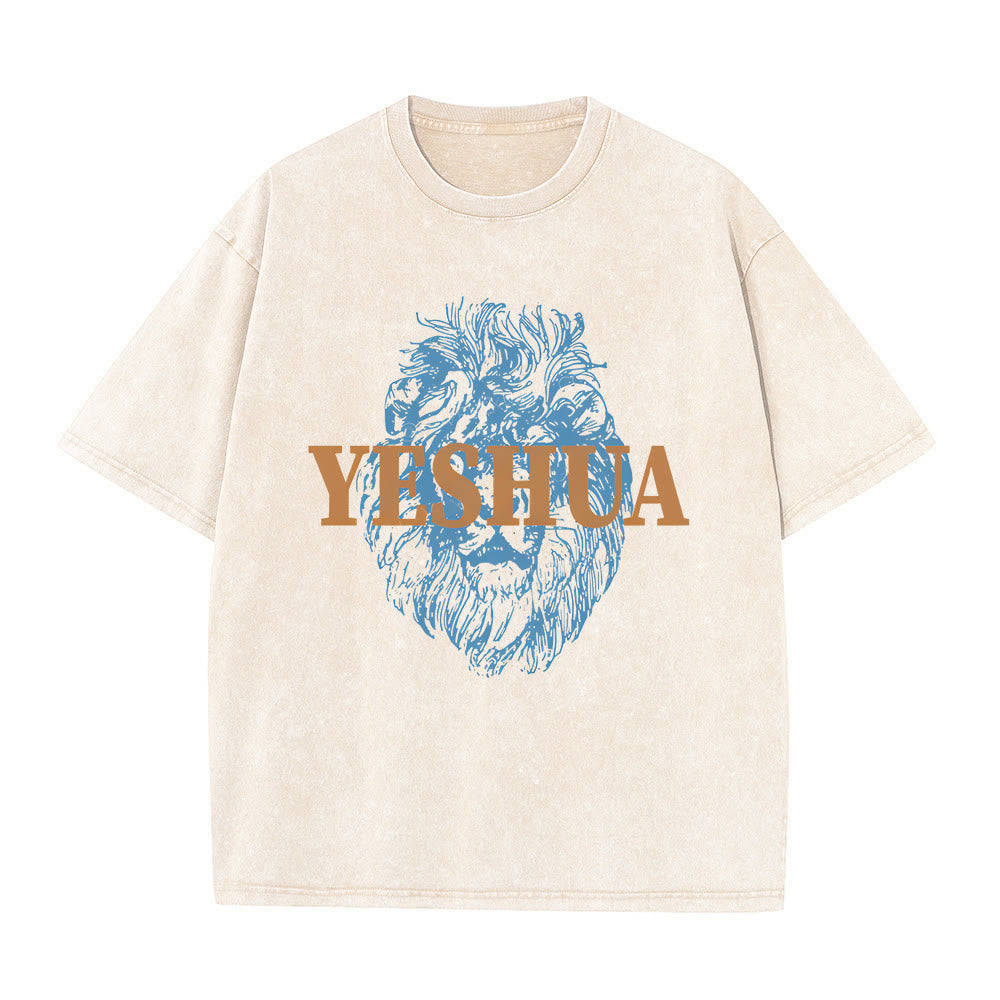 Christianartworkshop "YESHUA" Lion Head Washed T-Shirt - Beige - 5XL - image 2