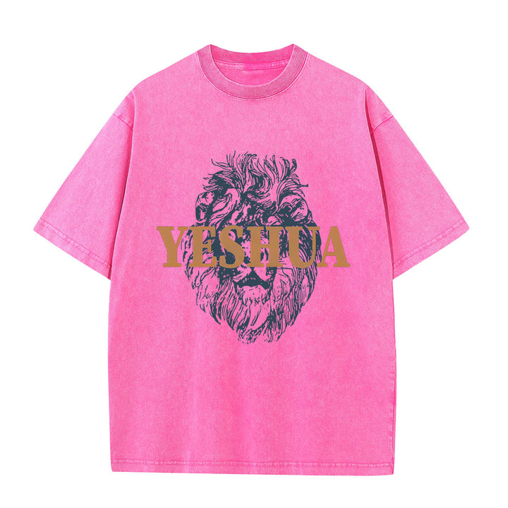 Christianartworkshop "YESHUA" Lion Head Washed T-Shirt - Rose - 5XL - image 4