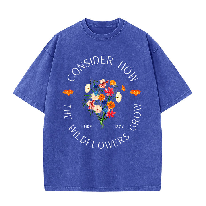 Christianartworkshop "Consider How The Wildflowers Grow" Unisex Washed T-Shirt - Blue - 5XL - image 4