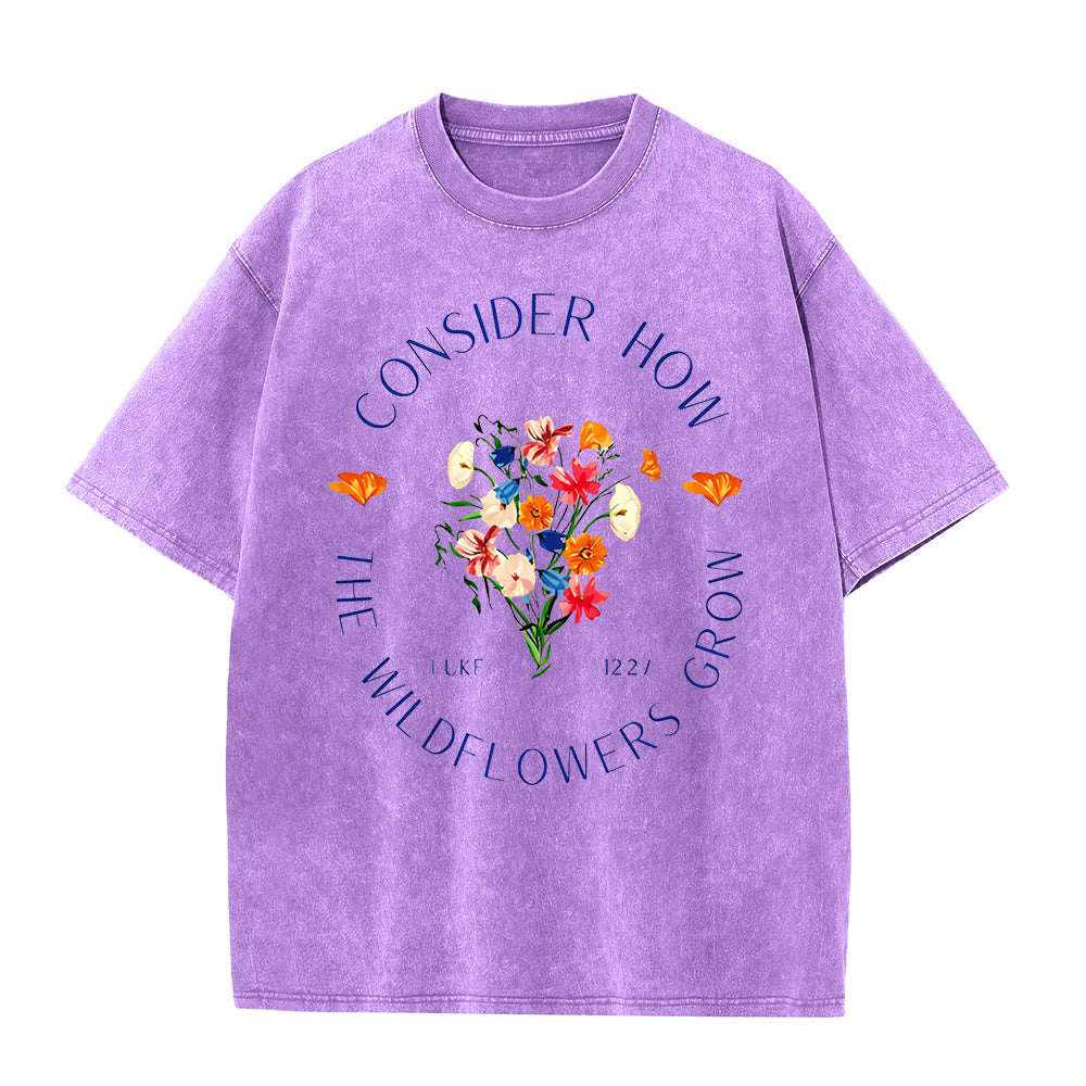 Christianartworkshop "Consider How The Wildflowers Grow" Unisex Washed T-Shirt - Purple - 5XL - image 10