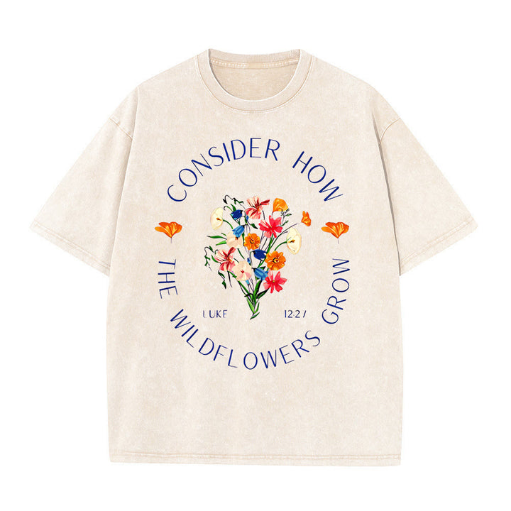 Christianartworkshop "Consider How The Wildflowers Grow" Unisex Washed T-Shirt - Apricot - 5XL - image 9