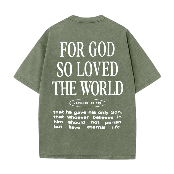 Christianartworkshop "For God So Loved the World" Unisex Washed T-Shirt - Army Green - 5XL - image 9