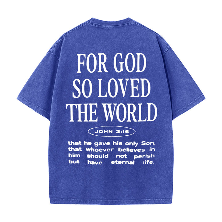 Christianartworkshop "For God So Loved the World" Unisex Washed T-Shirt - Blue - 5XL - image 4